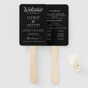 Modern Minimalist Script Black Wedding Hand Fan