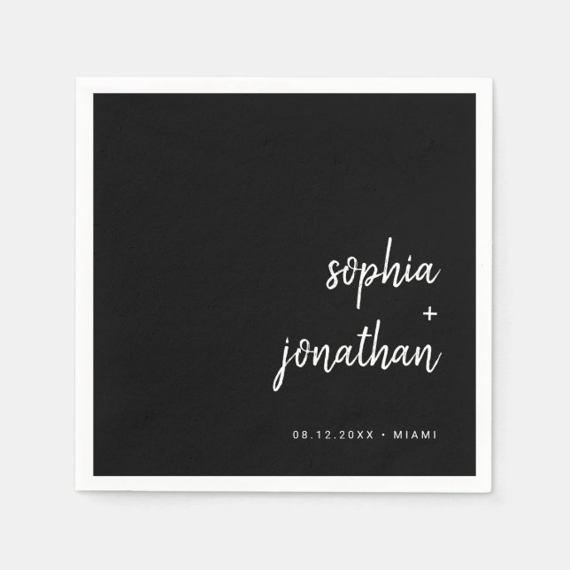 Modern Minimalist Script | Black Wedding Napkins (Front)