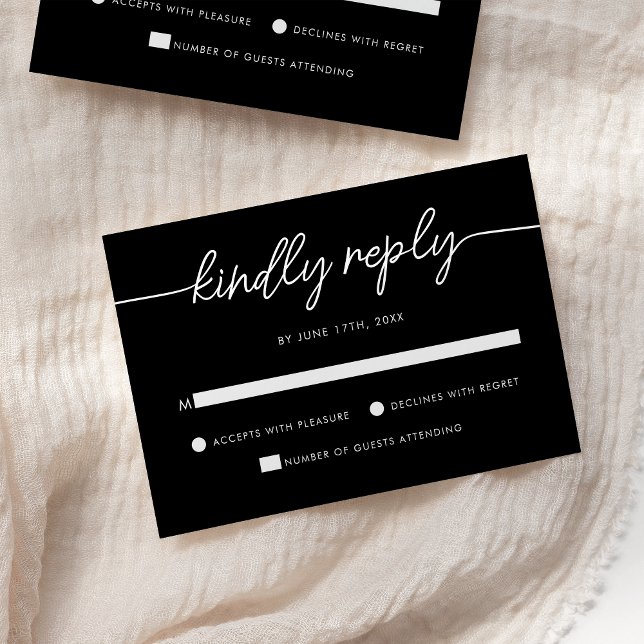 Modern Minimalist Script Black Wedding RSVP Card (Creator Uploaded)