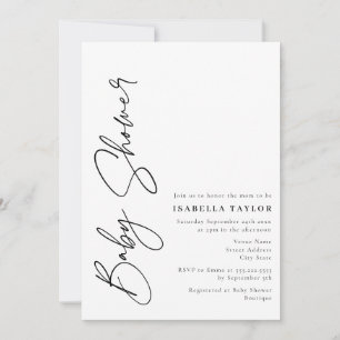 Modern Minimalist Script Black White Baby Shower Invitation