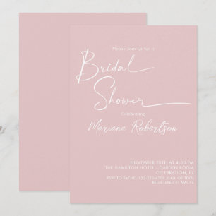 Modern Minimalist Script Blush Pink Bridal Shower Invitation