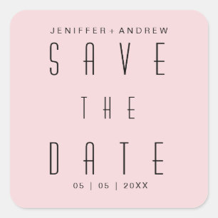 Modern Minimalist Script Blush Pink Save The Date Square Sticker