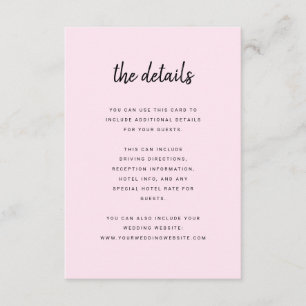 Modern Minimalist Script Blush   Wedding Details Enclosure Card