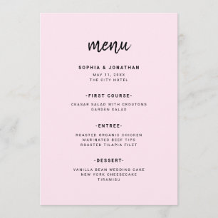 Modern Minimalist Script Blush   Wedding Menu