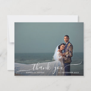 Modern Minimalist Script Border Wedding Thank You Card