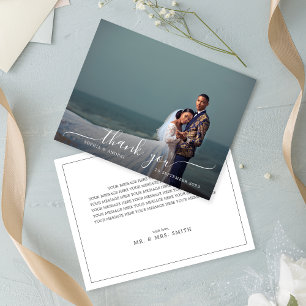 Modern Minimalist Script Border Wedding Thank You Card