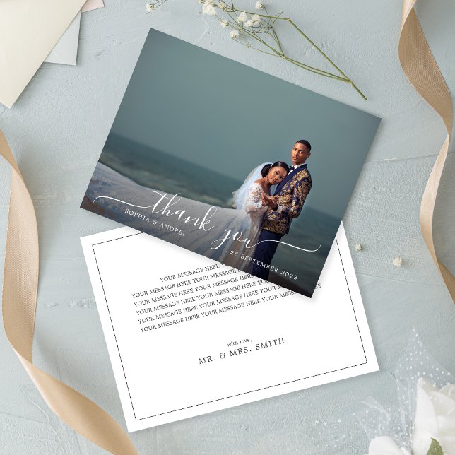 Modern Minimalist Script Border Wedding Thank You Card (Creator Uploaded)