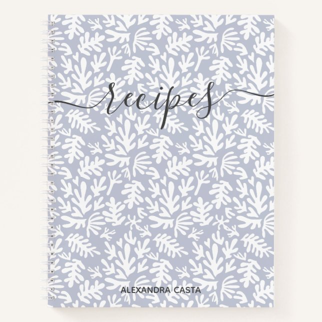 Modern Minimalist Script Botanical Custom Recipe Notebook (Front)