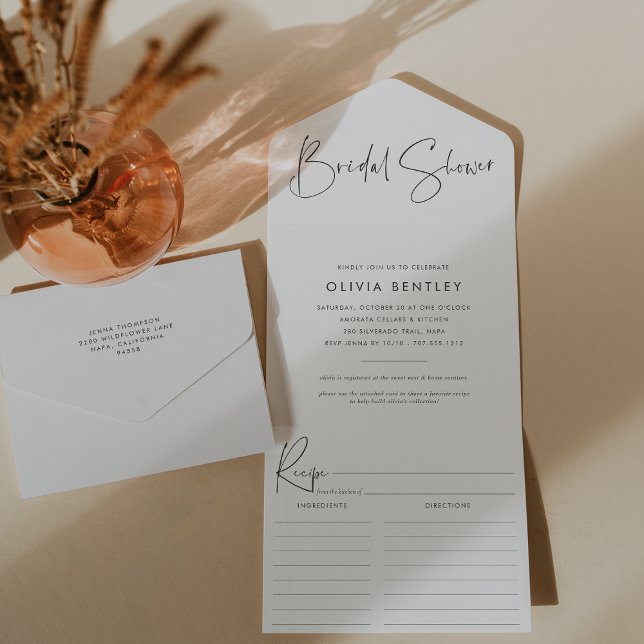 Modern Minimalist Script Bridal Shower All In One Invitation (Creator Uploaded)