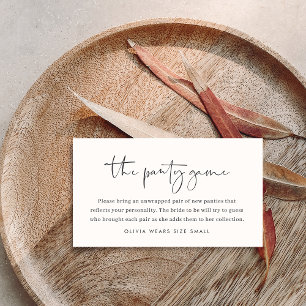 Modern Minimalist Script Bridal Shower Panty Game Enclosure Card