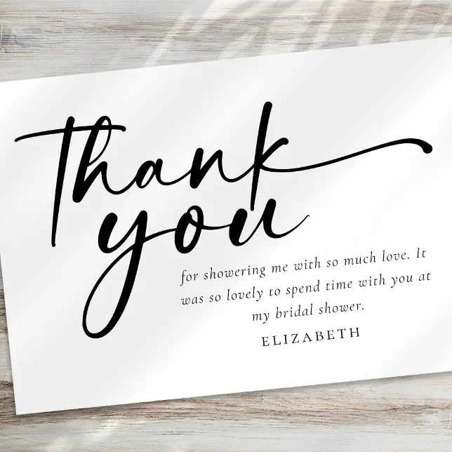 Modern Minimalist Script Bridal Shower Thank You Card | Zazzle