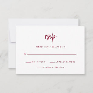 Modern Minimalist Script Burgundy on White RSVP Card