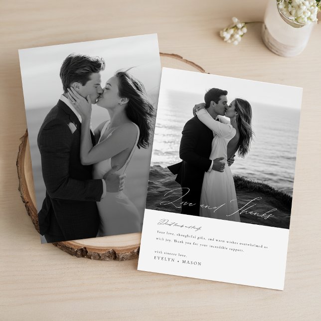 Modern Minimalist Script Calligraphy Photo Wedding Thank You Card (Creator Uploaded)