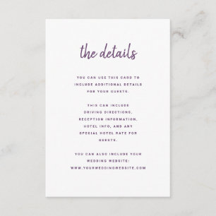 Modern Minimalist Script Cassis Wedding Details Enclosure Card