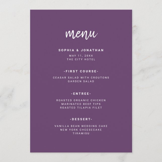 Modern Minimalist Script Cassis | Wedding Menu (Front)