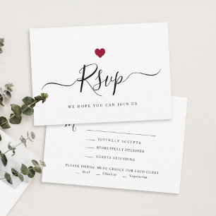 Modern Minimalist Script Chic Red Wedding RSVP Card
