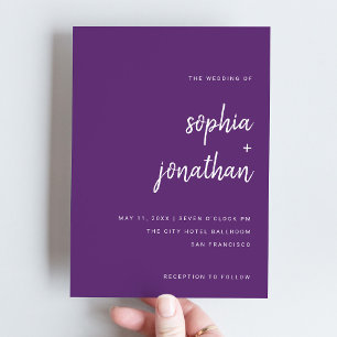 Modern Minimalist Script   Colourful Purple Weddin Invitation