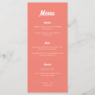 Modern Minimalist Script Coral Pink Wedding Menu