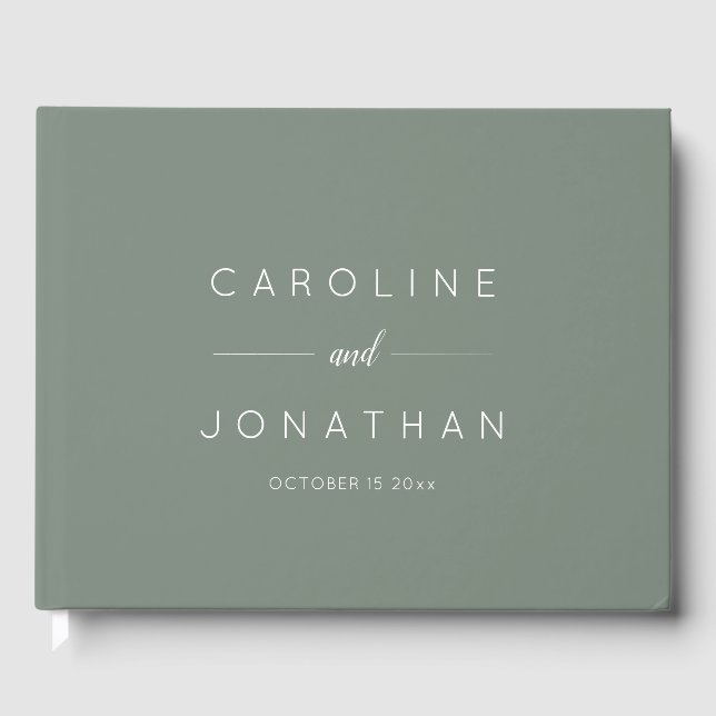 Modern Minimalist Script Custom Wedding Sage Green Guest Book (Front)