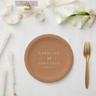 Modern Minimalist Script Custom Wedding Terracotta Paper Plate