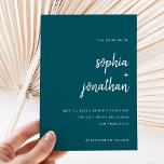 Modern Minimalist Script Deep Teal | Wedding Invitation<br><div class="desc">These elegant,  minimalist wedding invitations feature white,  modern script typography and clean,  sans serif text for a simple and stylish deep teal design you will love.</div>