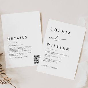 Modern Minimalist Script Details QR Code Wedding Invitation