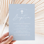 Modern Minimalist Script Dusty Blue Baptism Invitation<br><div class="desc">The simple baptism invitations feature a casual white calligraphy script with a dusty blue background for a design that is perfect for a modern baby baptism. Personalise the elegant baptism invitations with your child's name and religious event details below. The back of the dusty blue baptism invitation provides space for...</div>