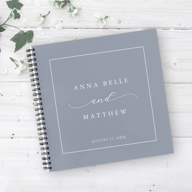 Modern Minimalist Script Dusty Blue Wedding Guest Notebook (Creator Uploaded)