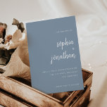 Modern Minimalist Script Dusty Blue | Wedding Invitation<br><div class="desc">These elegant,  minimalist wedding invitations feature white,  modern script typography and clean,  sans serif text for a simple and stylish dusty blue design you will love.</div>