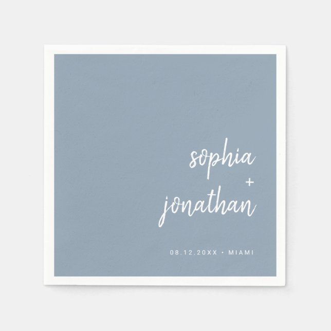 Modern Minimalist Script | Dusty Blue Wedding Napkin (Front)