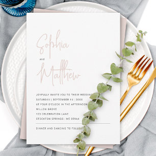 Modern Minimalist Script Dusty Pink   Wedding Invitation