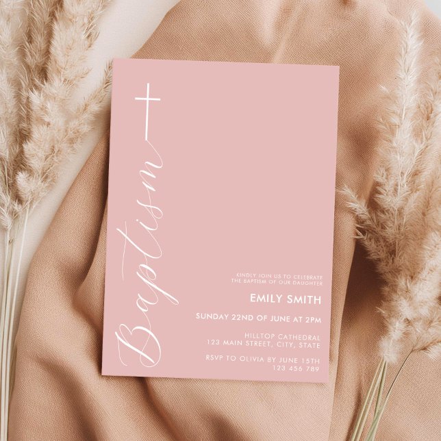 Modern Minimalist Script Dusty Rose Baptism Invitation (Creator Uploaded)