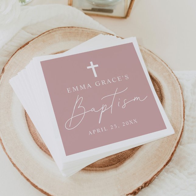 Modern Minimalist Script Dusty Rose Baptism Napkin (Creator Uploaded)