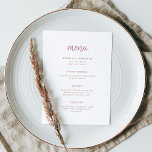 Modern Minimalist Script Dusty Rose | Wedding Menu<br><div class="desc">This elegant,  minimalist wedding menu card features dusty rose modern script typography and clean,  sans serif text for a simple and stylish design you will love.</div>