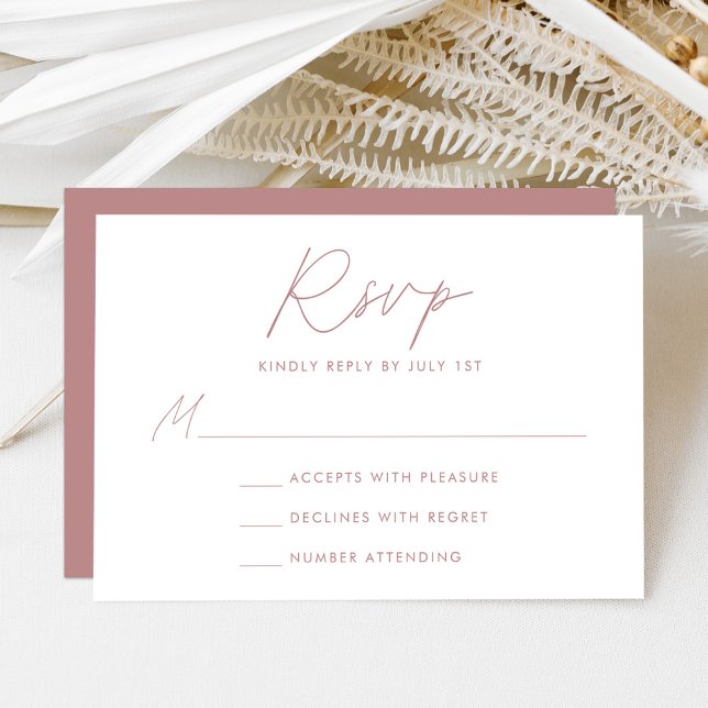 Modern Minimalist Script Dusty Rose Wedding RSVP Card (Creator Uploaded)