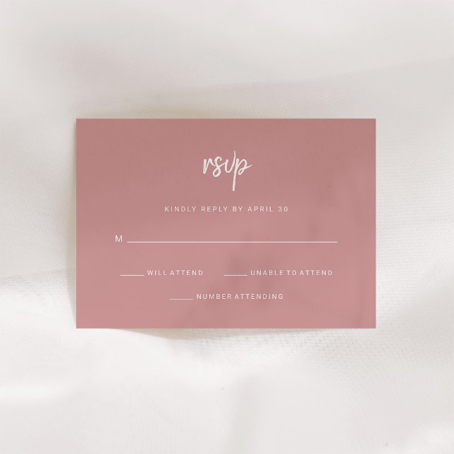 Modern Minimalist Script | Dusty Rose Wedding RSVP Card (A modern dusty pink wedding rsvp card)