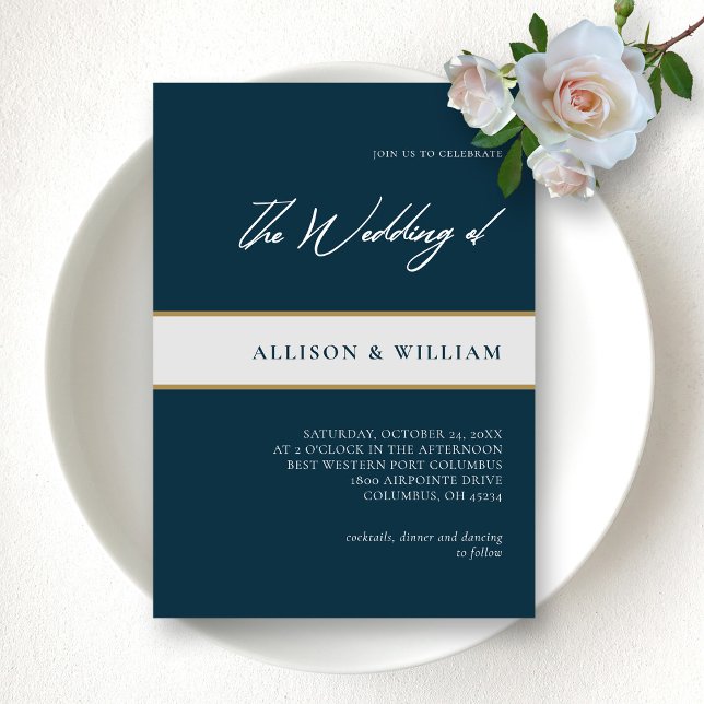 Modern Minimalist Script : Emerald Blue Wedding Invitation (Modern Minimalist Script _ Emerald Blue Wedding Invitation)