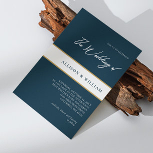 Modern Minimalist Script : Emerald Blue Wedding Invitation