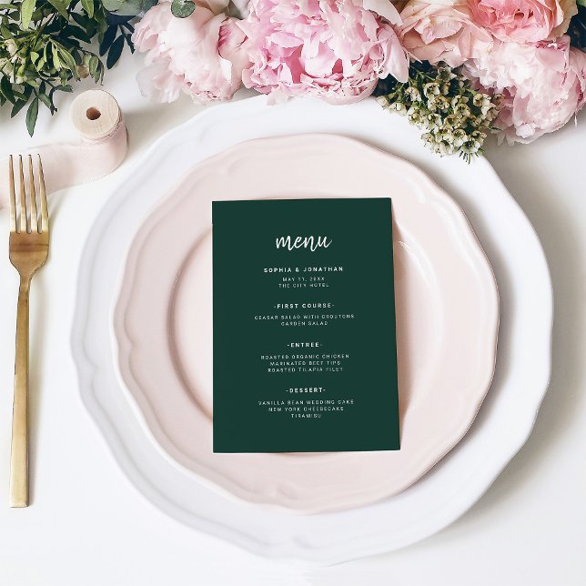 Modern Minimalist Script Emerald Green | Wedding Menu (Creator Uploaded)