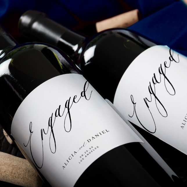 Modern minimalist script engagement party wine label (Creator Uploaded)
