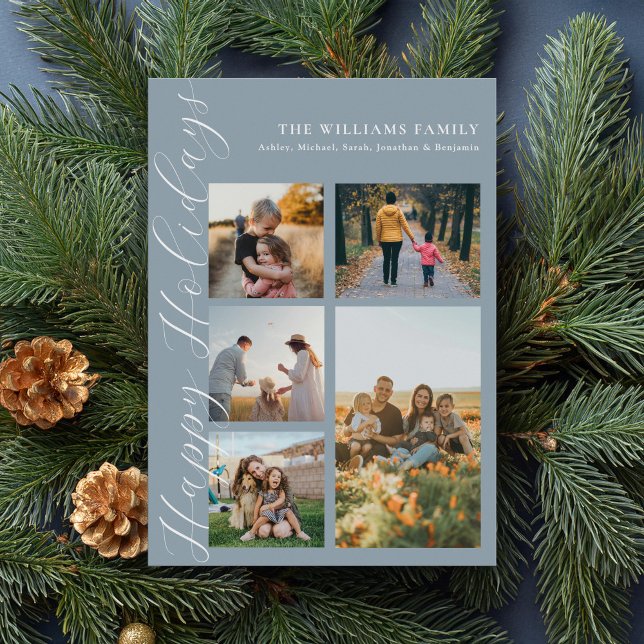 Modern Minimalist Script Family Photo Collage Holiday Card (Creator Uploaded)
