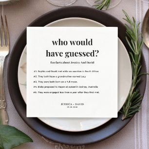 Modern Minimalist Script Fun Facts Wedding  Napkin
