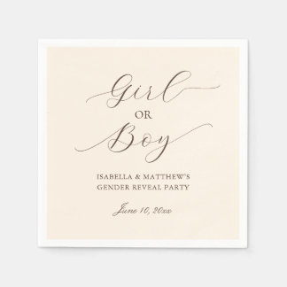 Modern Minimalist Script Gender Reveal Party Beige Napkin