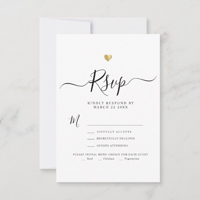 Modern Minimalist Script Gold Wedding RSVP (Front)