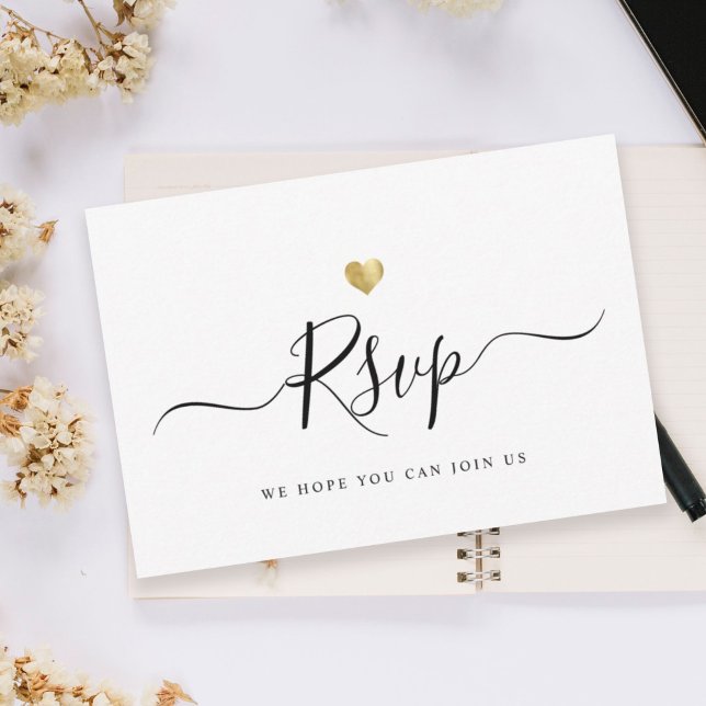 Modern Minimalist Script Gold Wedding RSVP Card (Creator Uploaded)