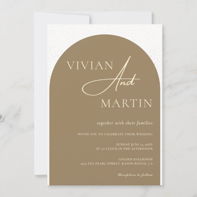 Modern Minimalist Script Golden Dust Wedding Invitation (Front)