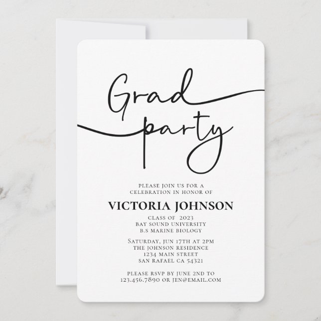 Modern Minimalist Script Graduation 2023 Party Invitation (Front)