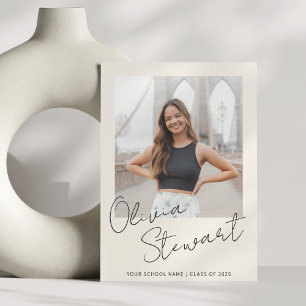 Modern Minimalist Script Graduation Photo Announcement