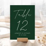 Modern Minimalist Script Green Wedding Table Card<br><div class="desc">Simple, modern wedding table number cards featuring "Table" displayed in a handwritten white script with a forest green background (or a colour of your choosing). To order the forest green wedding table cards: add your name, wedding date, and table number. Each number needs to be added to your cart individually....</div>