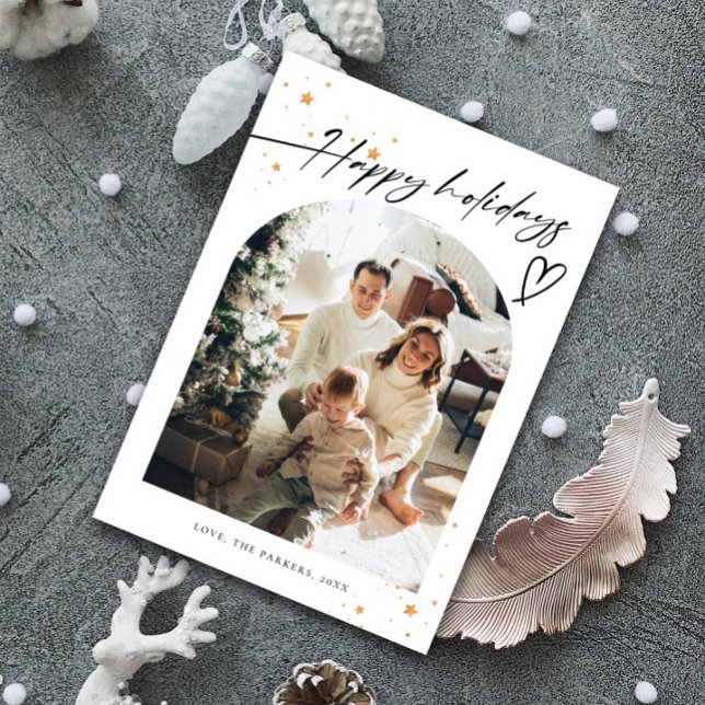 Modern Minimalist Script Happy Holidays 5 Photo Holiday Card (Creator Uploaded)